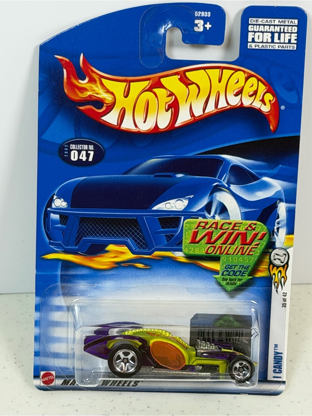 Hot Wheels 2002 First Editions Candy #047 Race & Win Online Sealed Diecast Car